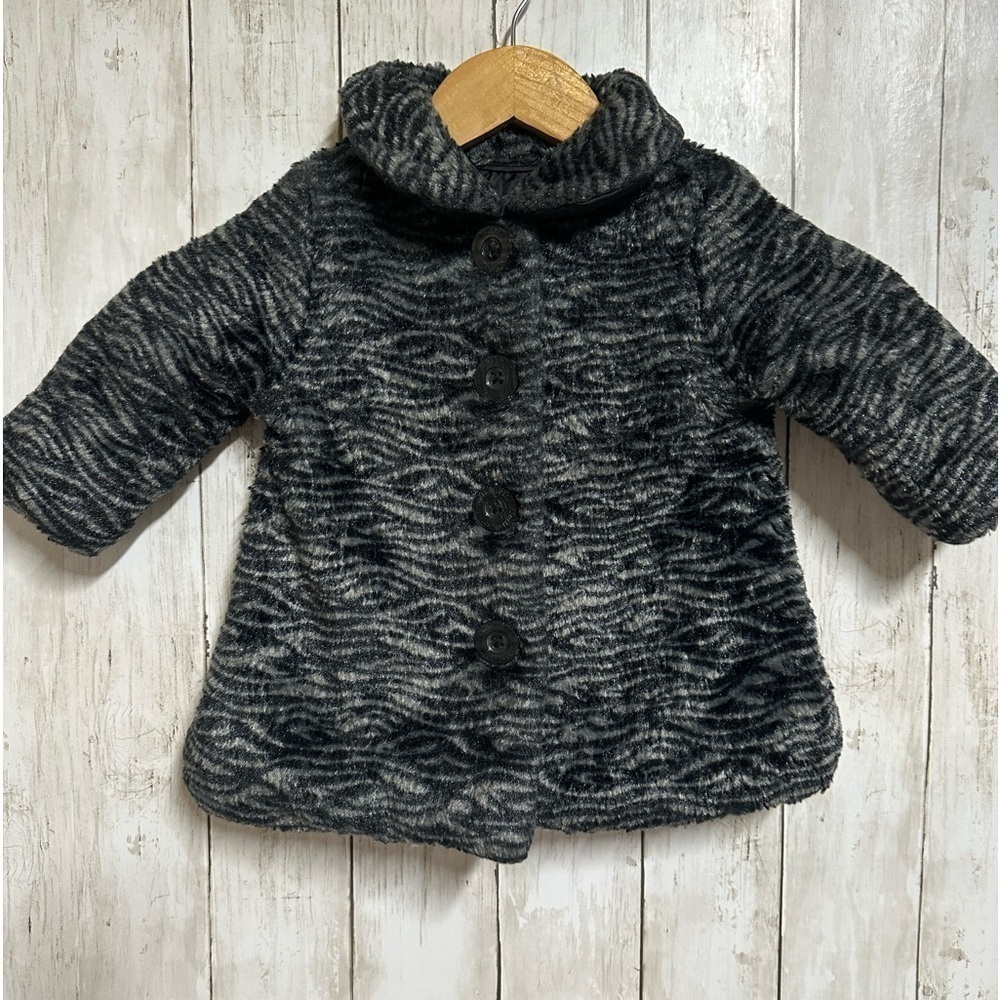 Calvin Klein Jeans Baby Girl Black&Grey Zebra Faux Winter Dress Coat Size 12m